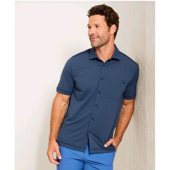 Tommy Bahama Costa Wave IslandZone Camp Shirt Mens Large Blue Performance - Picture 9 of 9